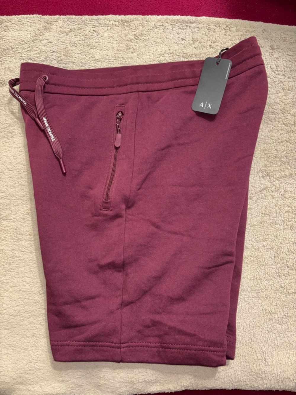 Armani Exchange Men's Maroon Drawstring Athletic Shorts